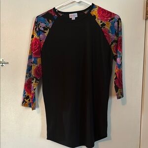 LuLaRoe Black Top with Floral Sleeves